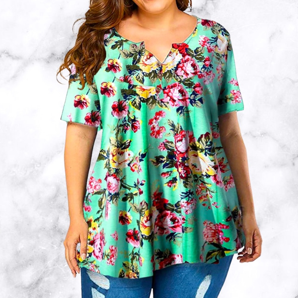 Vislily Floral Print Mint Top